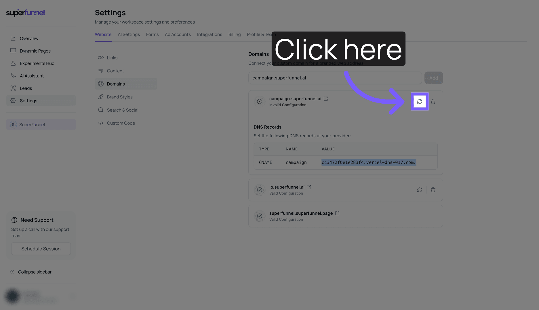 Confirm Domain Connection