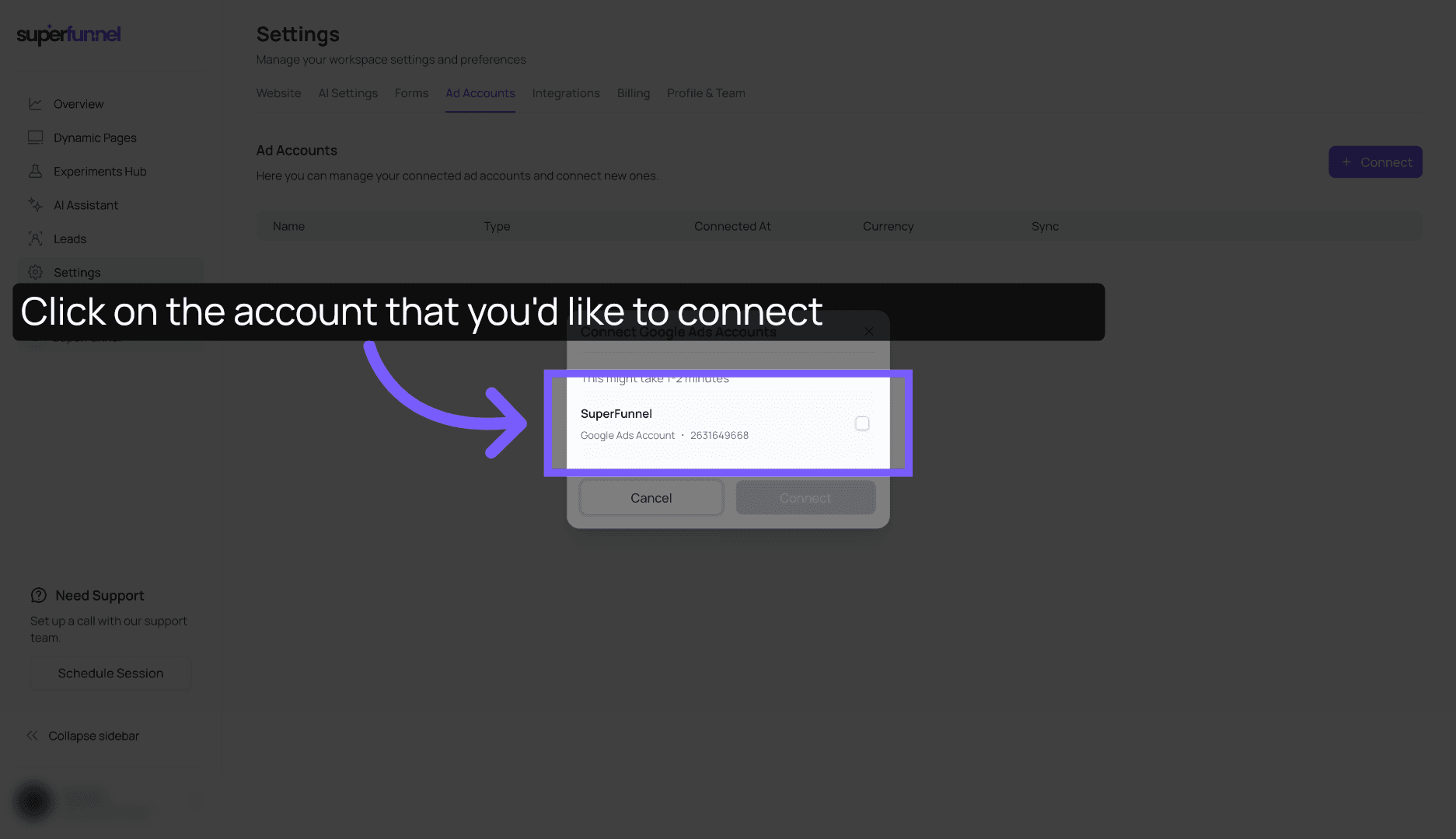 Choose Google Ads Account