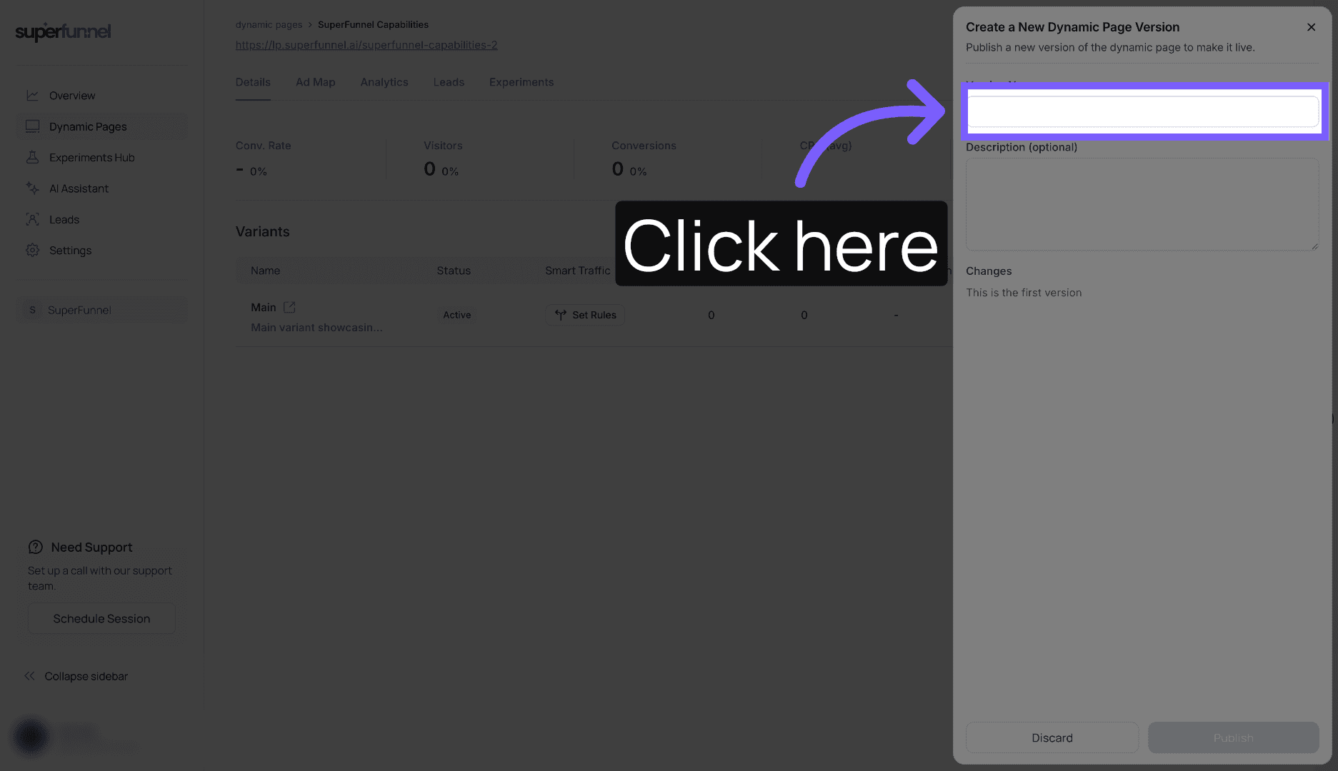 Open Version Settings
