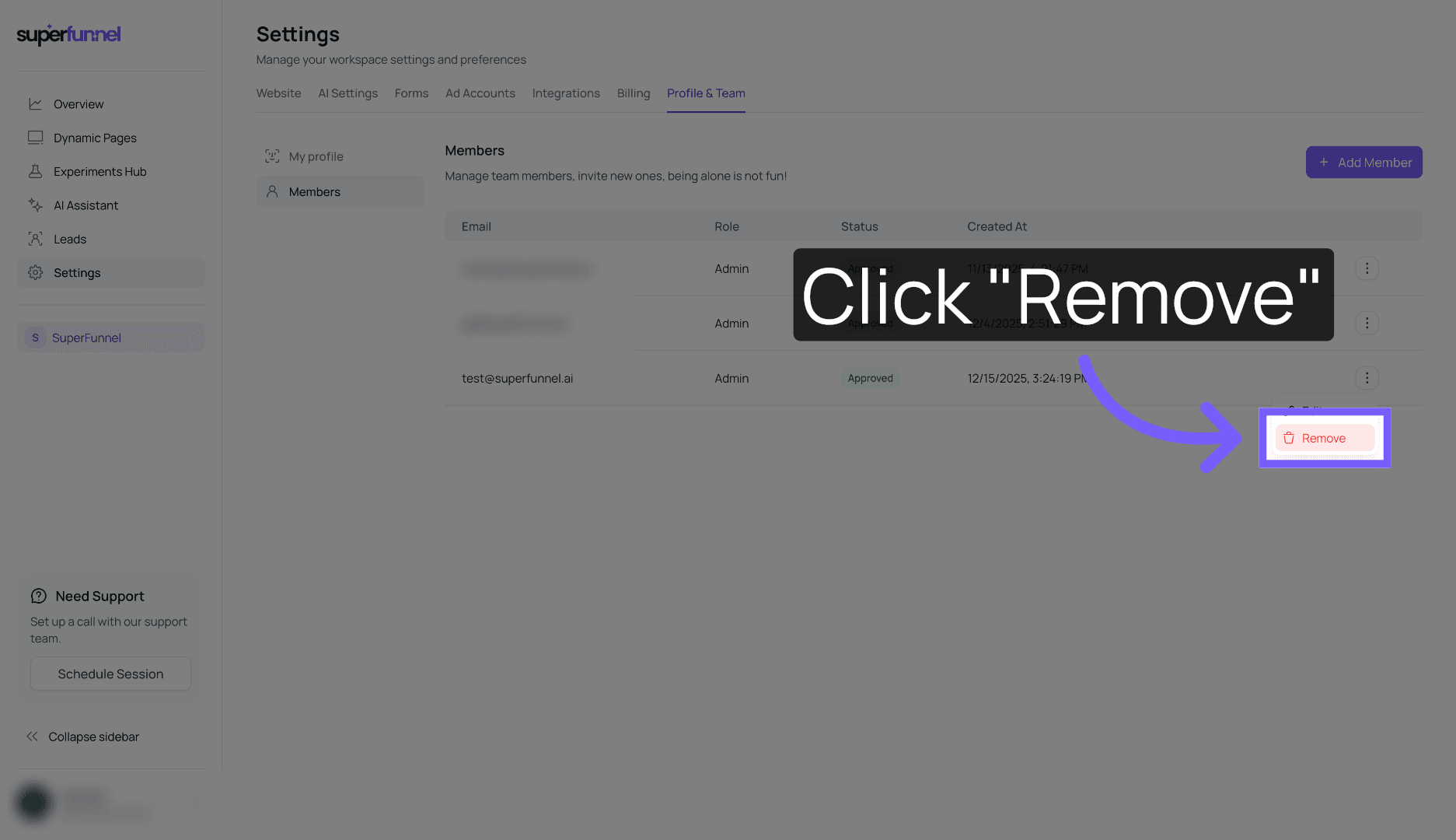 Remove Team Member