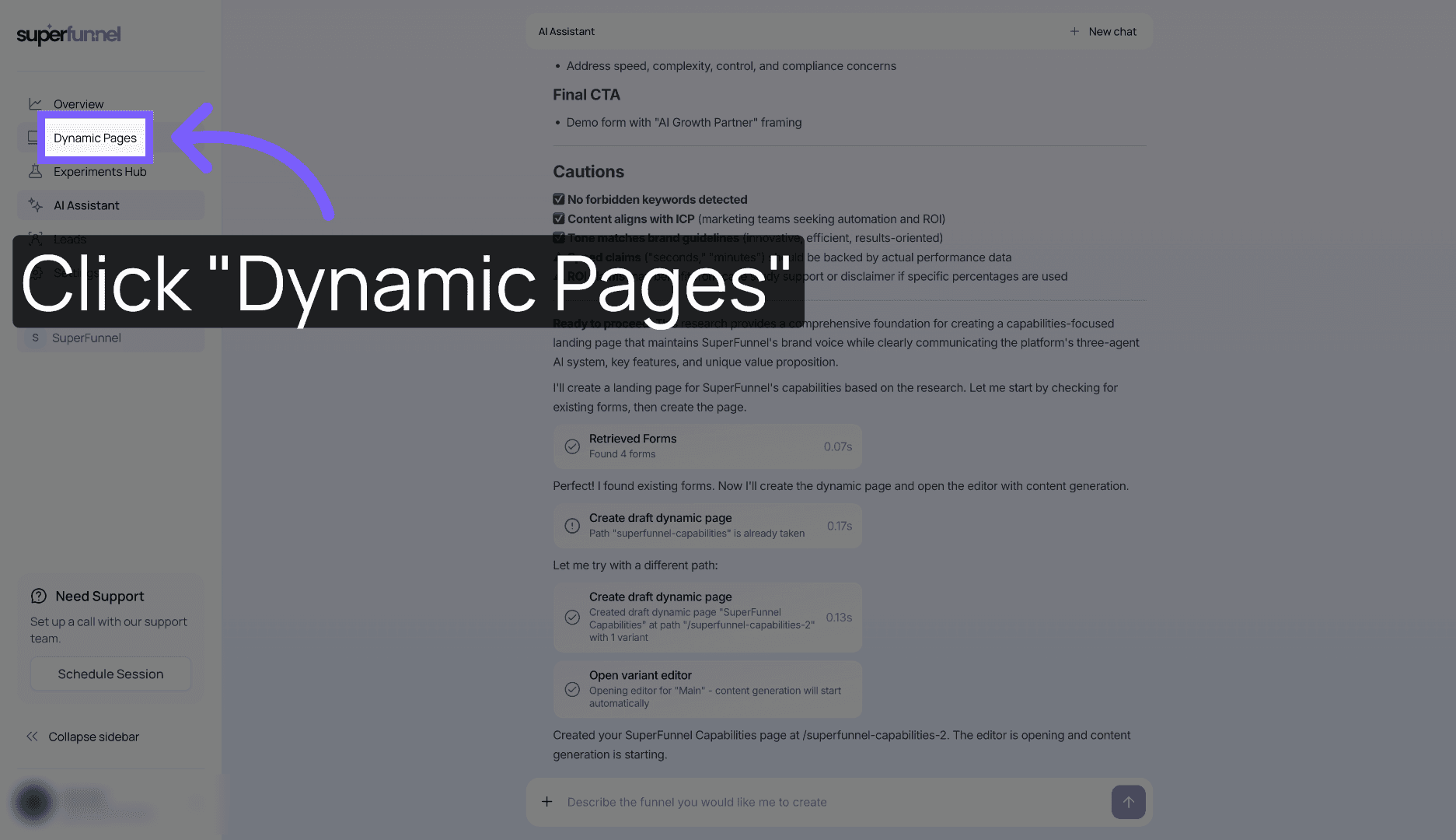 Navigate to Dynamic Pages