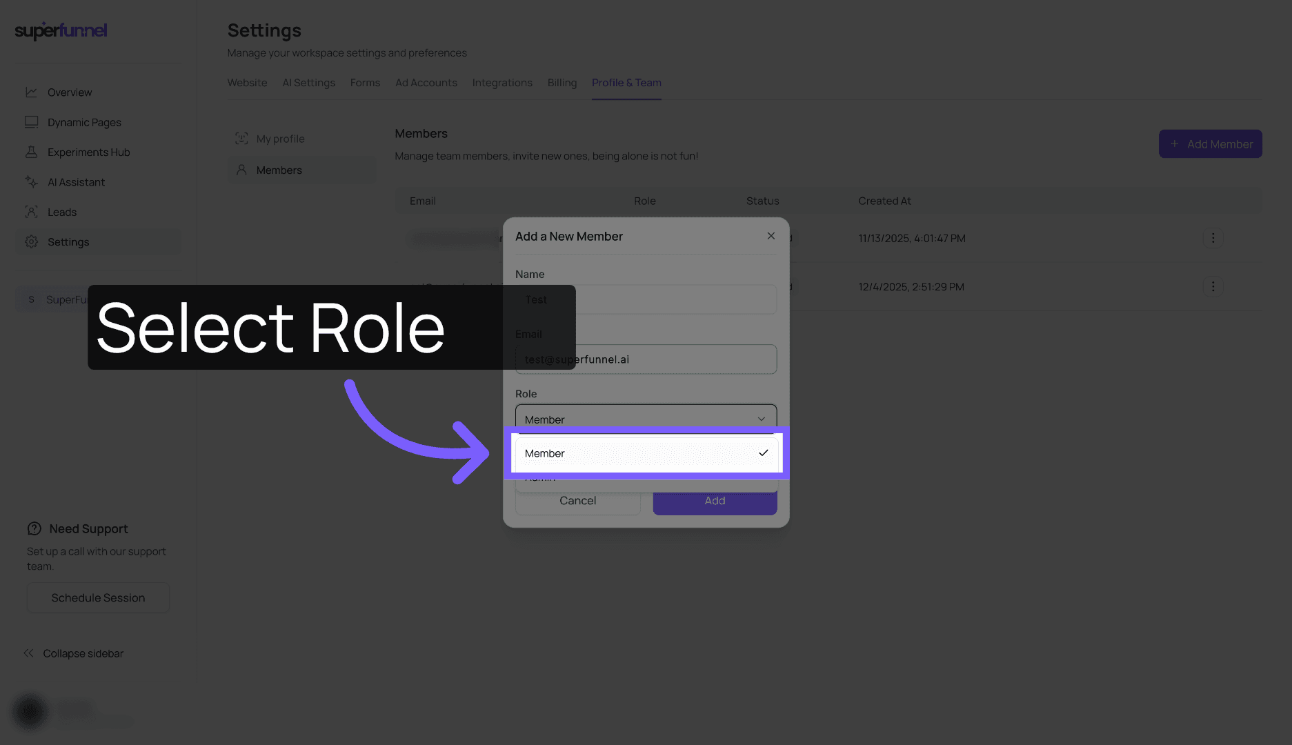 Select Member Role