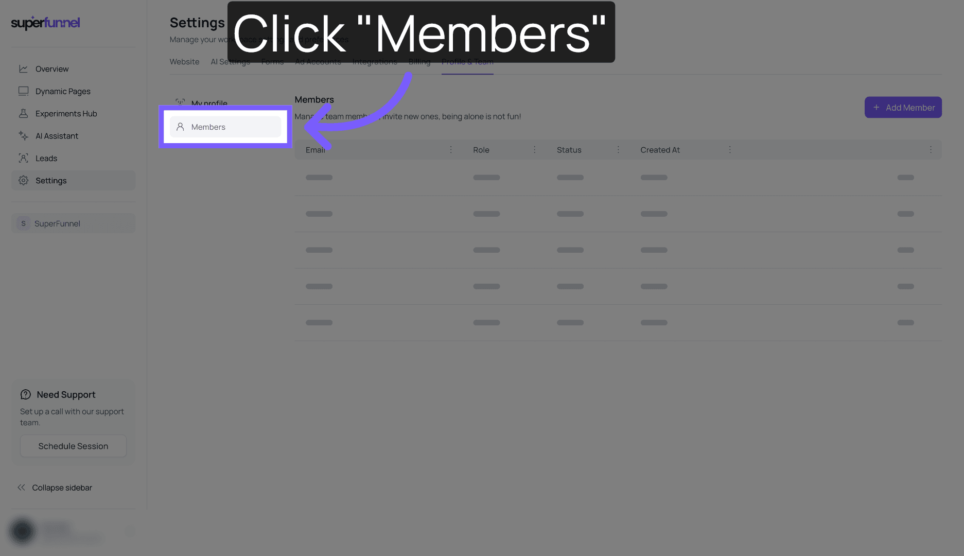 Navigate To Members Section