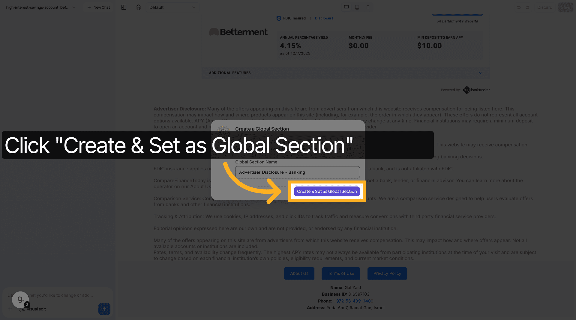 Create and Confirm Global Section