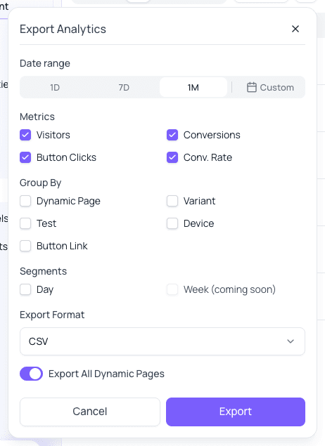 Export Analytics Options