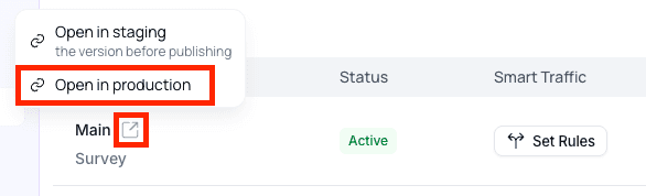 Open in Production button
