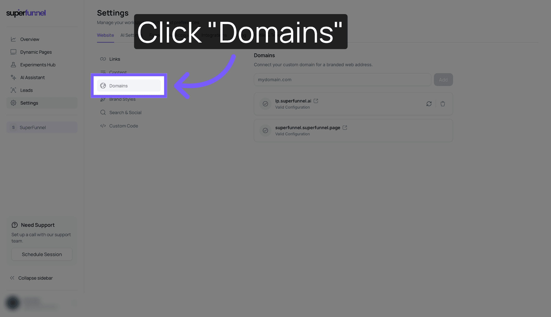 Access Domains Section