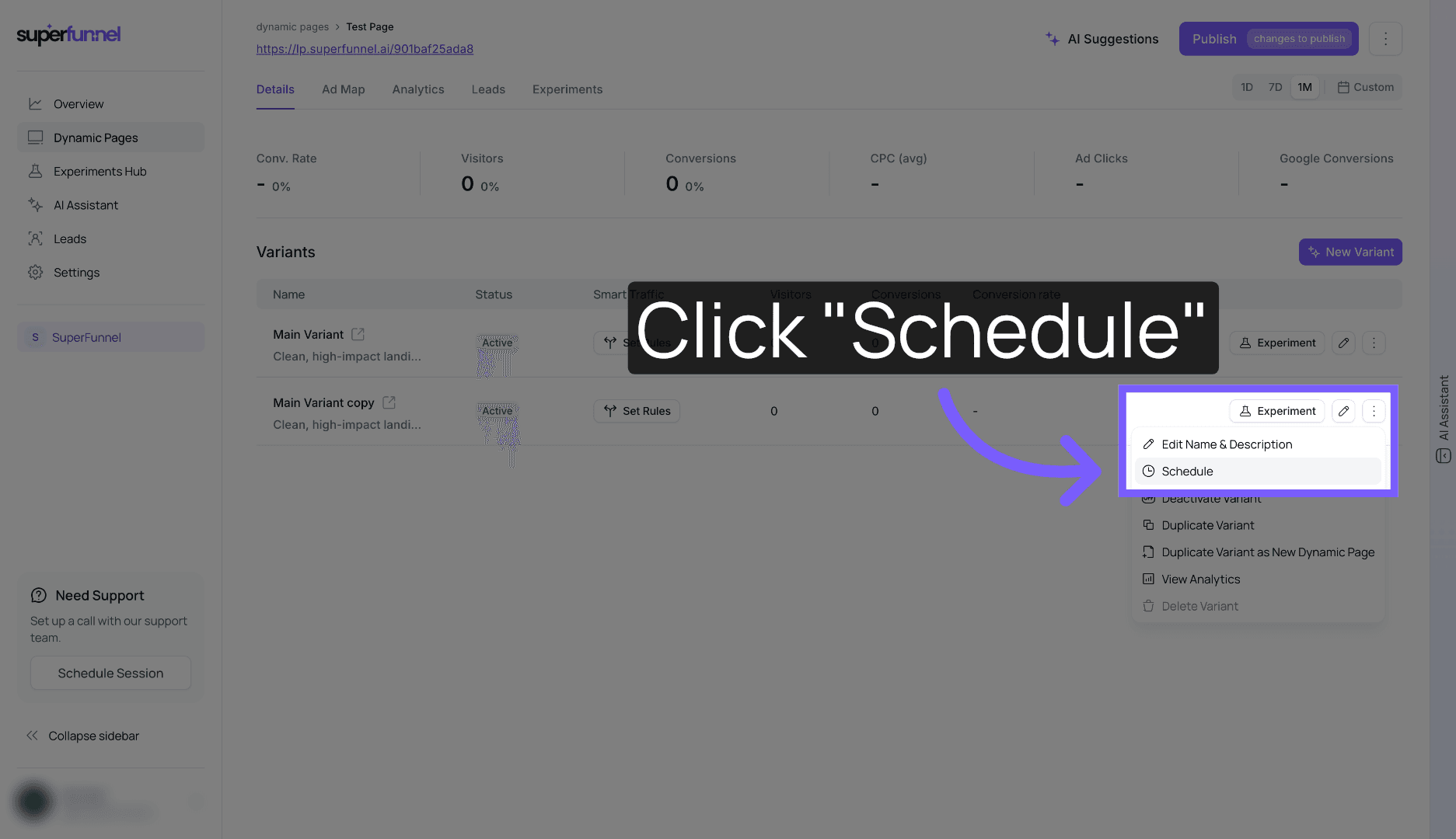 Navigate to Schedule Tab