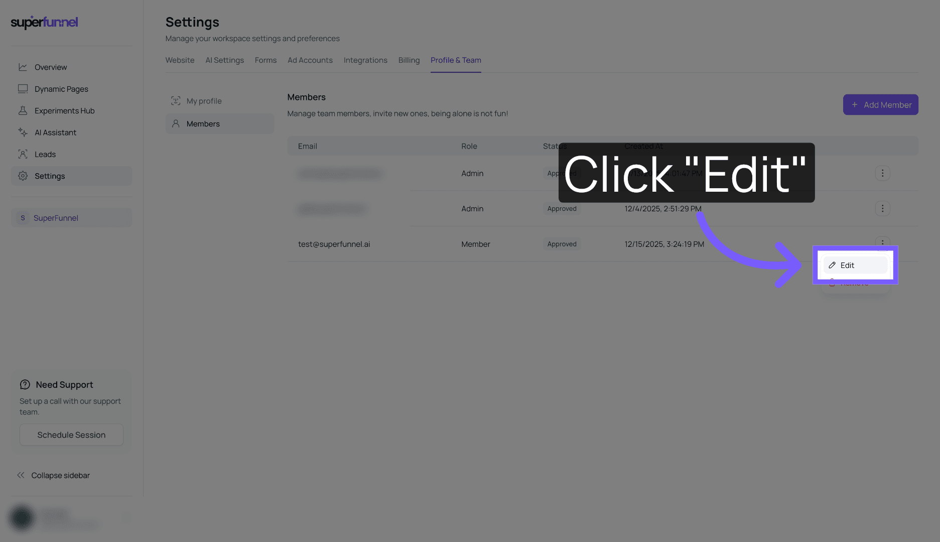 Edit Member Permissions