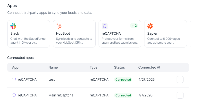 Connected reCAPTCHA credentials