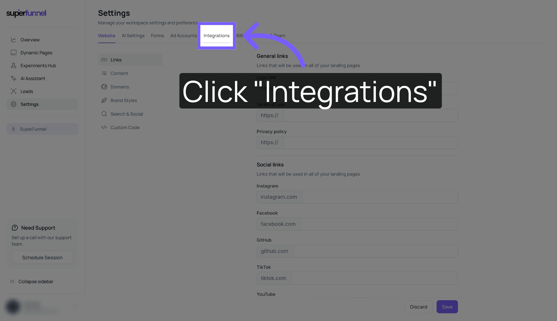 Access Integrations Section