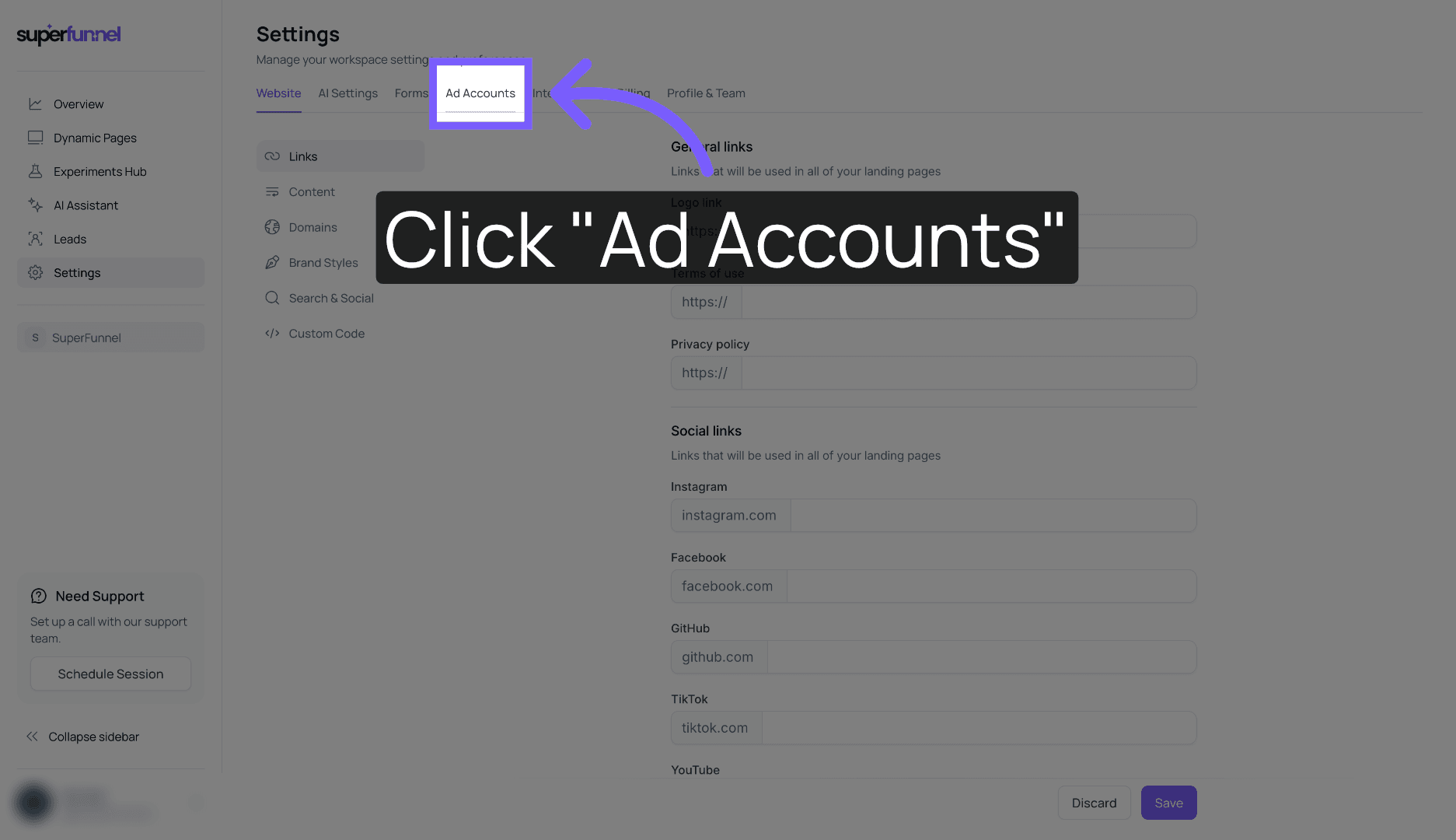 Access Ad Accounts Section