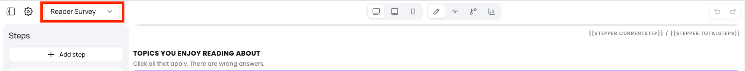 Quiz editor showing "Reader Survey"