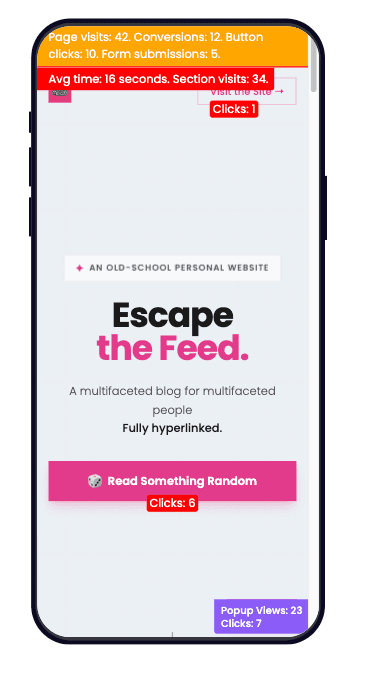 Mobile analytics view with section and element
overlays
